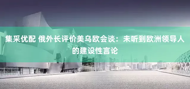 集采优配 俄外长评价美乌欧会谈：未听到欧洲领导人的建设性言论