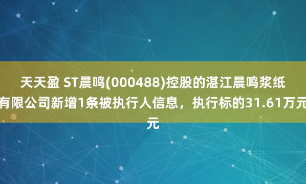 天天盈 ST晨鸣(000488)控股的湛江晨鸣浆纸有限公司新增1条被执行人信息，执行标的31.61万元